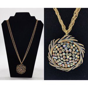 Vintage 50s 60s Karu Arke Rhinestone Necklace‎ Pendant Crystal Statement Piece
